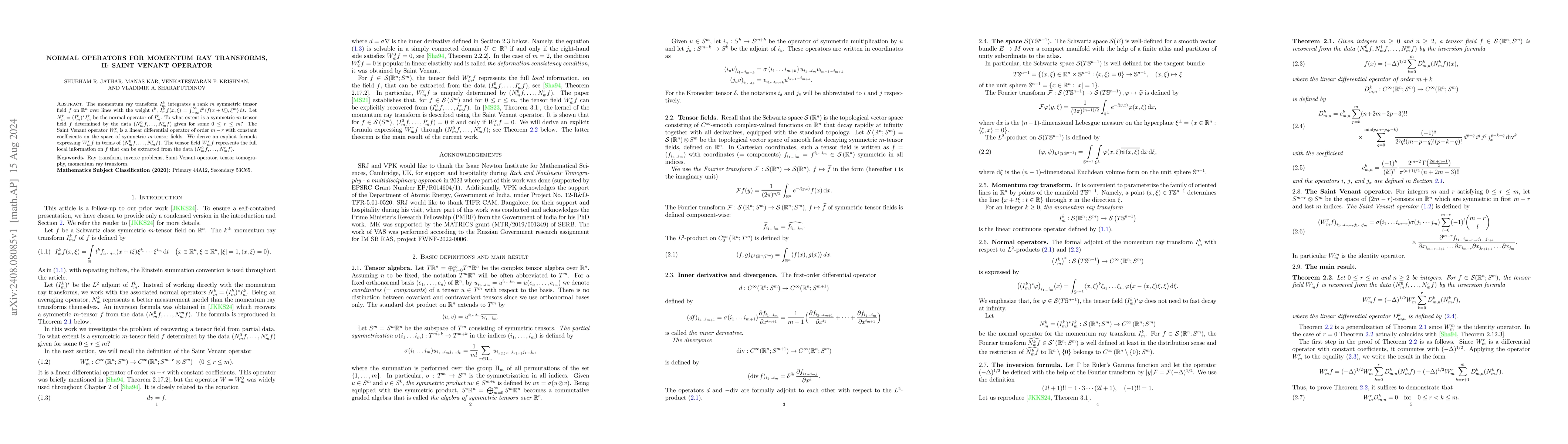 Thumbnail for Normal operators for momentum ray transforms, II: Saint Venant operator