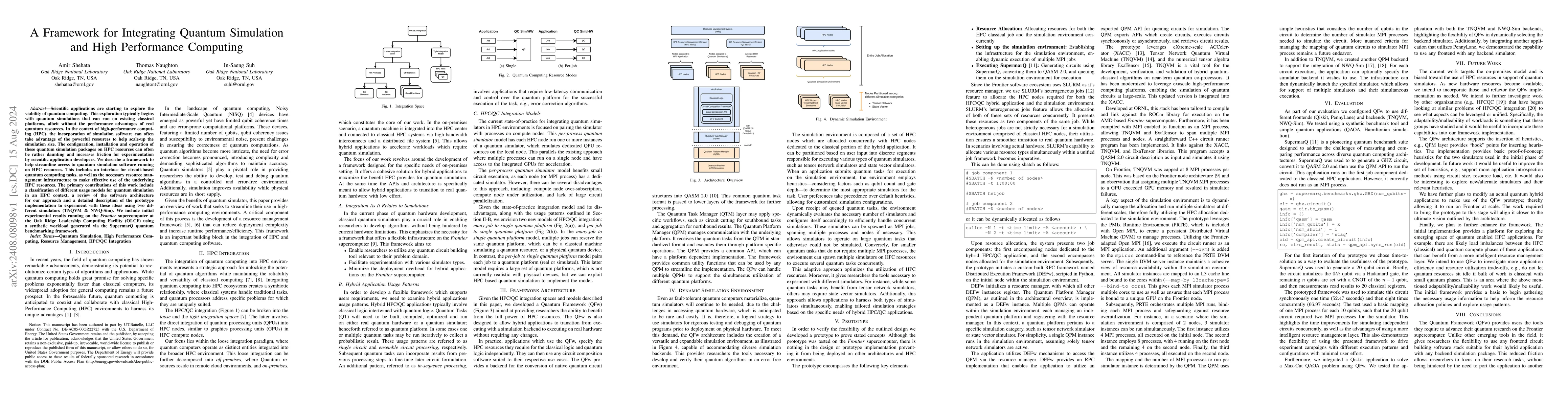 Thumbnail for A Framework for Integrating Quantum Simulation and High Performance
  Computing
