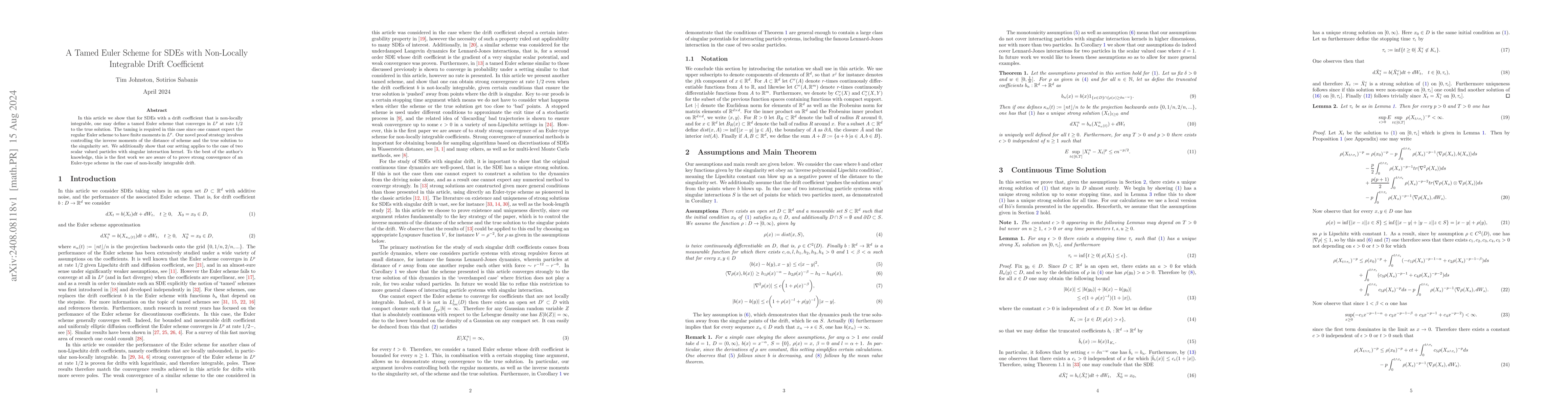 Thumbnail for A Tamed Euler Scheme for SDEs with Non-Locally Integrable Drift
  Coefficient