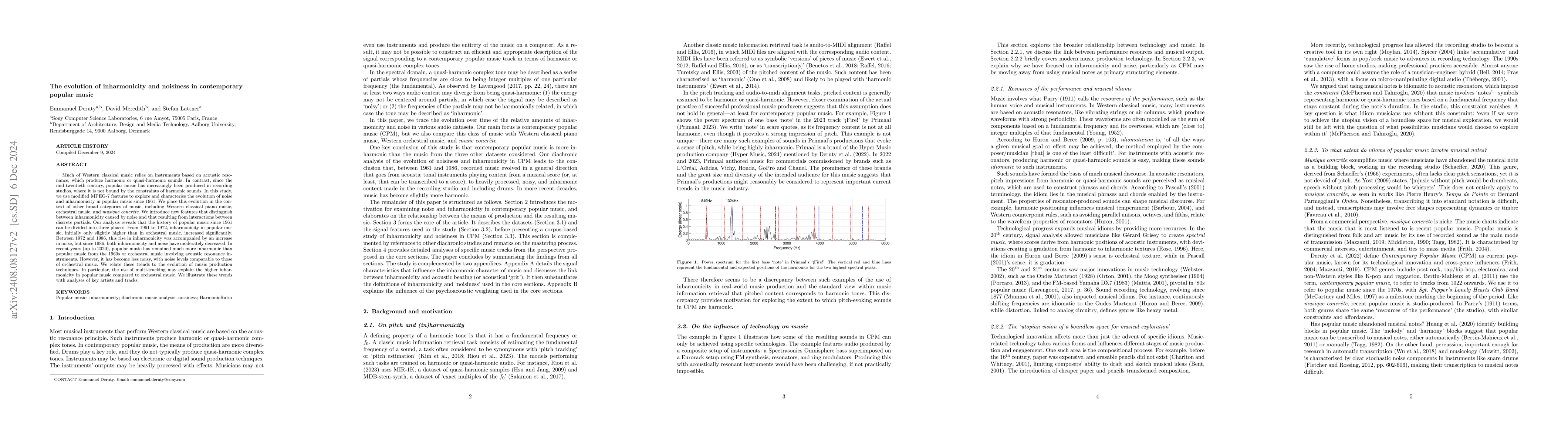 Thumbnail for The evolution of inharmonicity and noisiness in contemporary popular
  music