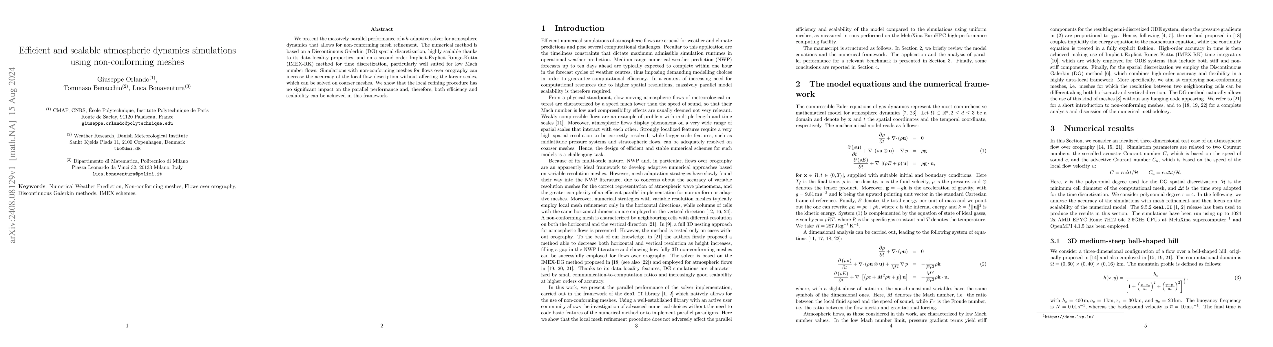 Thumbnail for Efficient and scalable atmospheric dynamics simulations using
  non-conforming meshes
