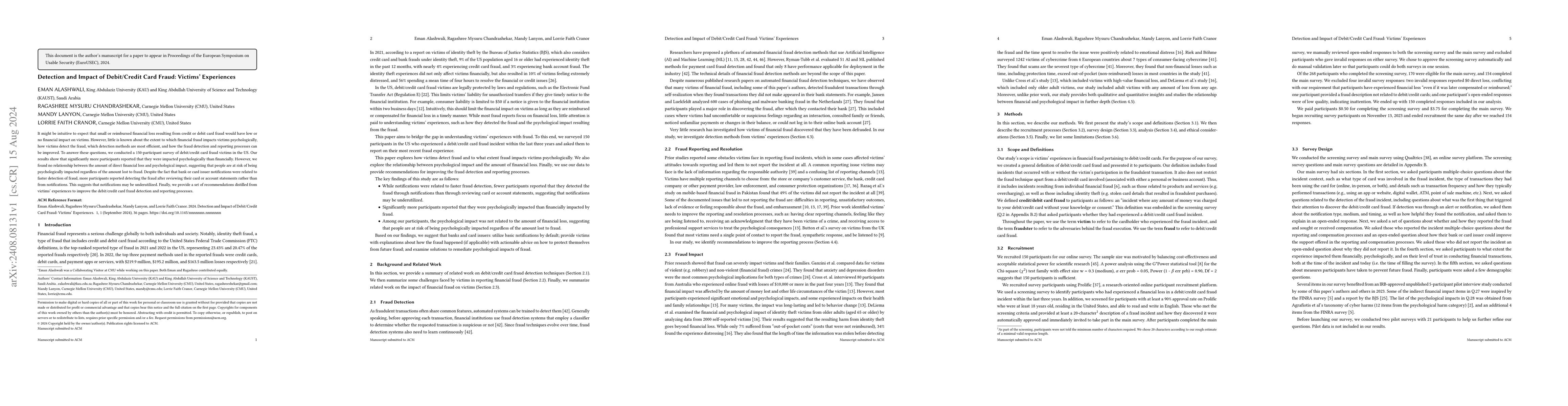 Thumbnail for Detection and Impact of Debit/Credit Card Fraud: Victims' Experiences