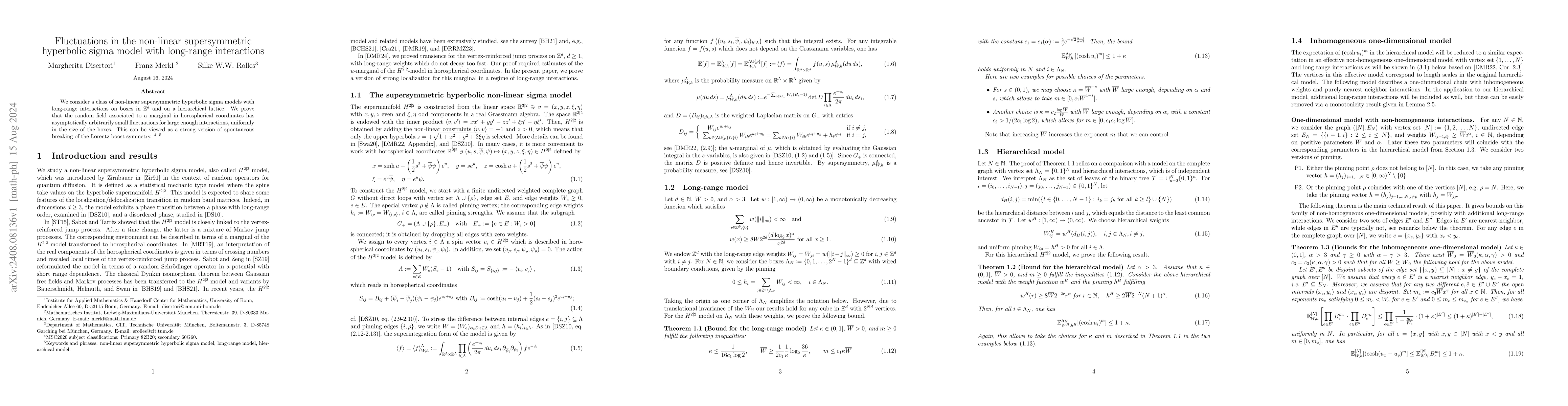 Thumbnail for Fluctuations in the non-linear supersymmetric hyperbolic sigma model
  with long-range interactions