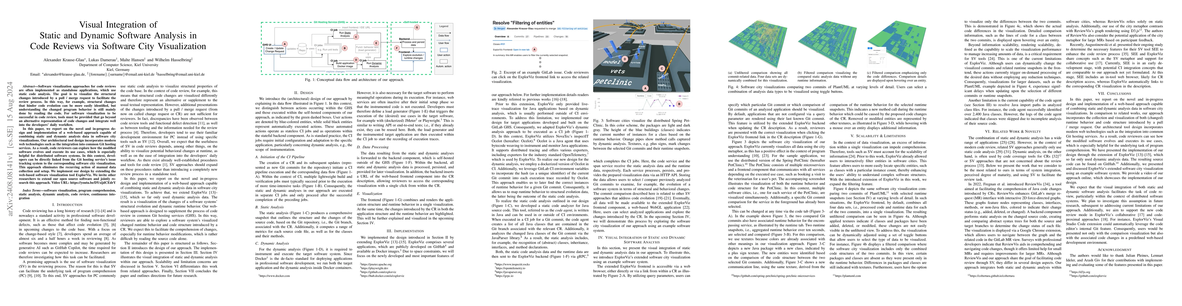 Thumbnail for Visual Integration of Static and Dynamic Software Analysis in Code
  Reviews via Software City Visualization