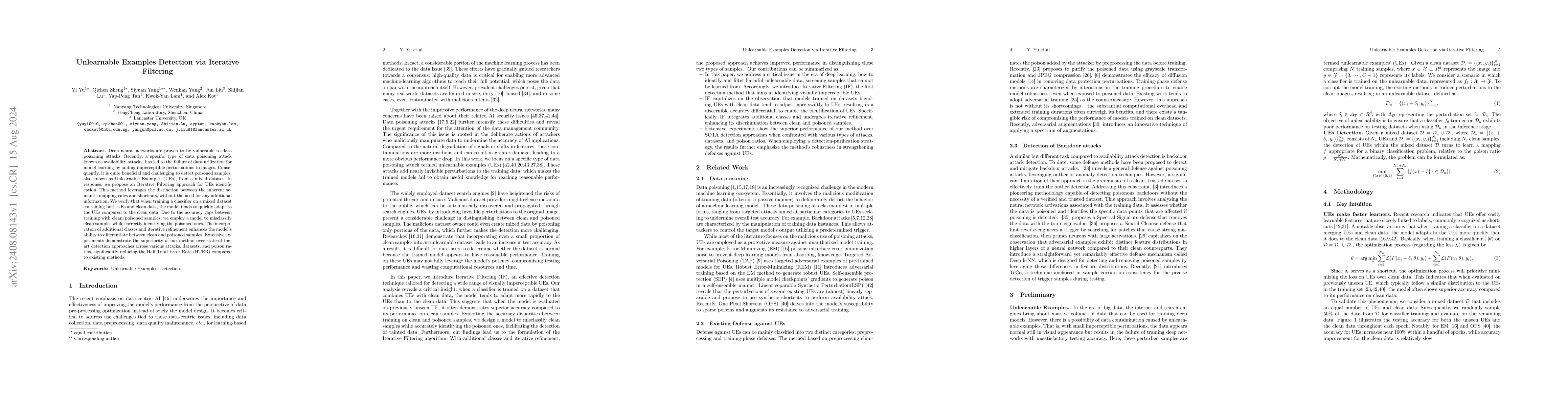 Thumbnail for Unlearnable Examples Detection via Iterative Filtering