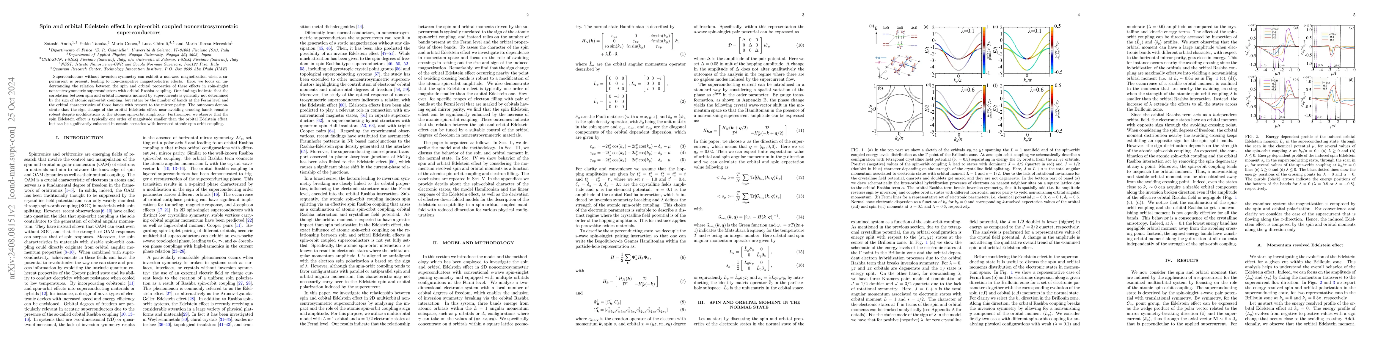 Thumbnail for Spin and orbital Edelstein effect in spin-orbit coupled
  noncentrosymmetric superconductor