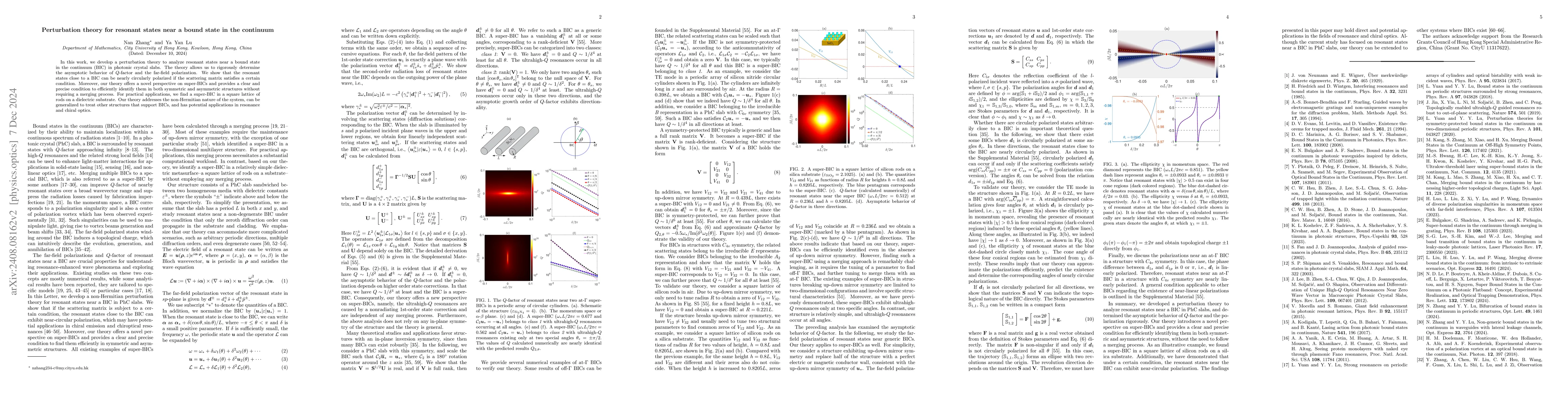 Thumbnail for Perturbation theory for resonant states near a bound state in the
  continuum