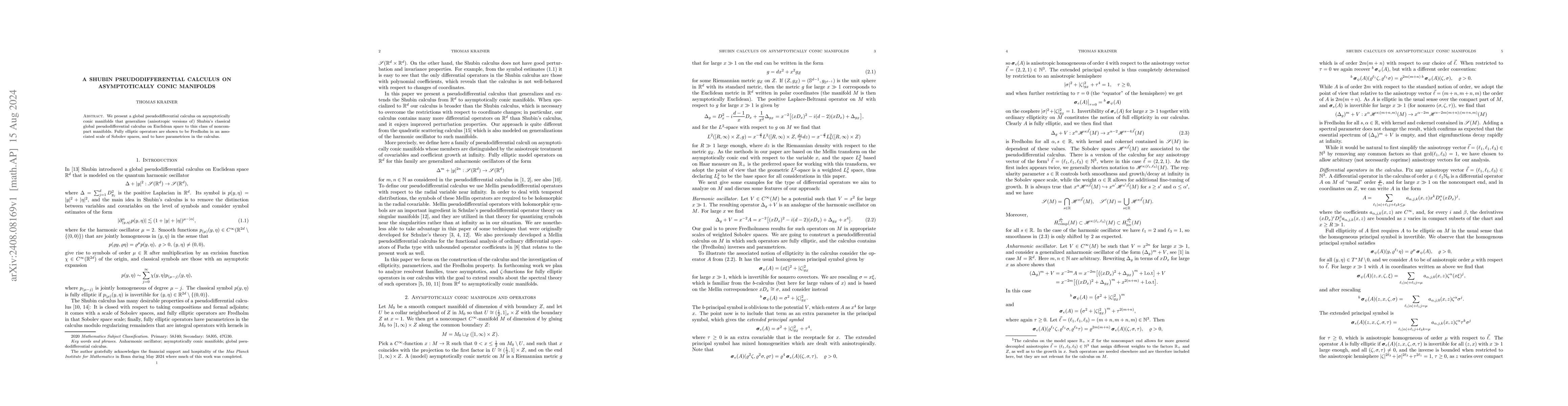 Thumbnail for A Shubin pseudodifferential calculus on asymptotically conic manifolds