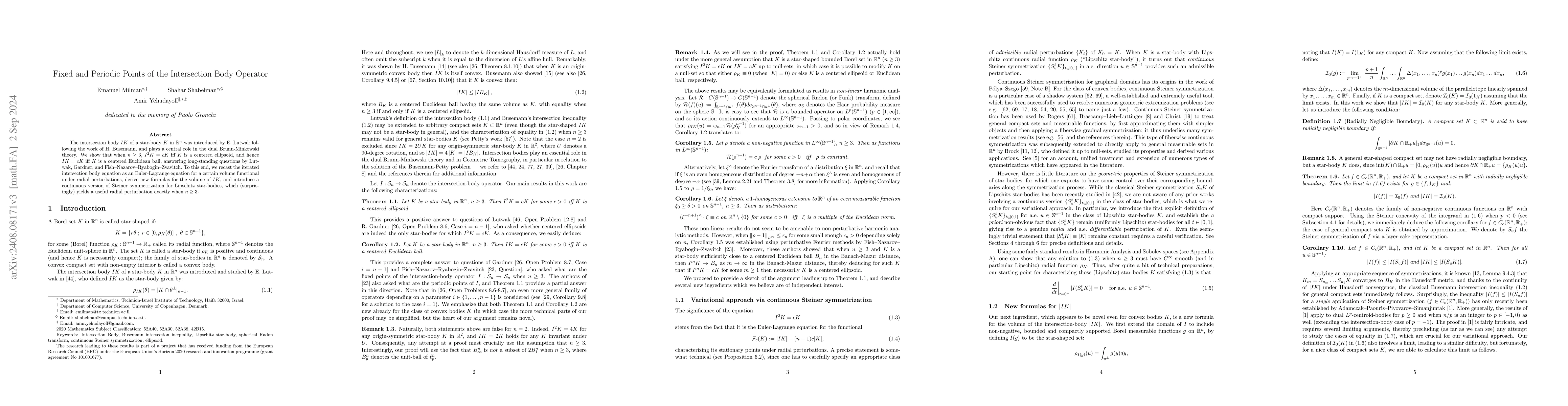 Thumbnail for Fixed and Periodic Points of the Intersection Body Operator