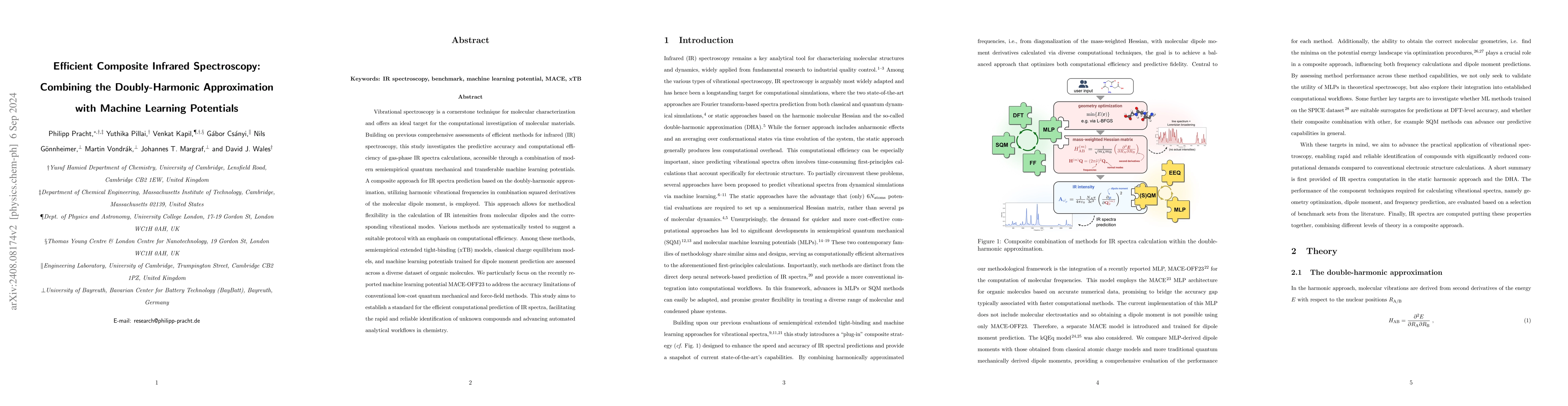 Thumbnail for Efficient Composite Infrared Spectroscopy: Combining the Doubly-Harmonic
  Approximation with Machine Learning Potentials