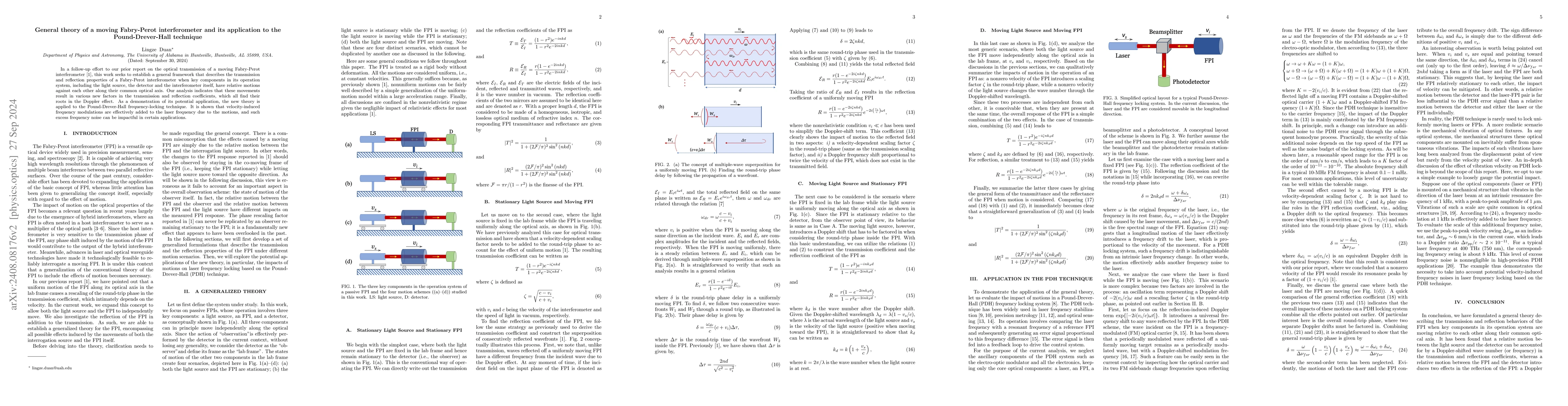 Thumbnail for General theory of a moving Fabry-Perot interferometer and its
  application to the Pound-Drever-Hall technique