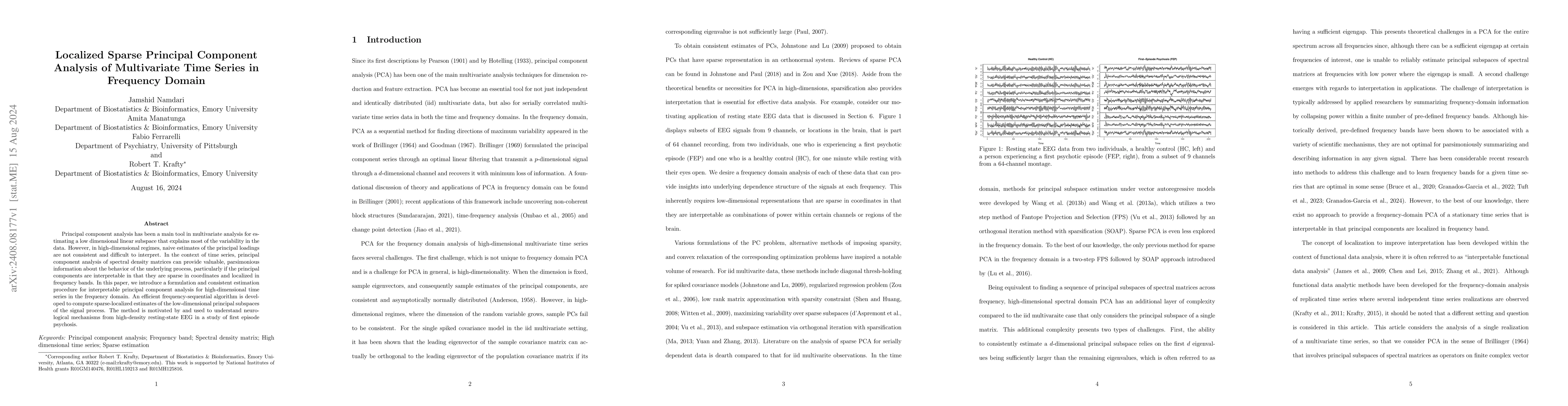 Thumbnail for Localized Sparse Principal Component Analysis of Multivariate Time
  Series in Frequency Domain