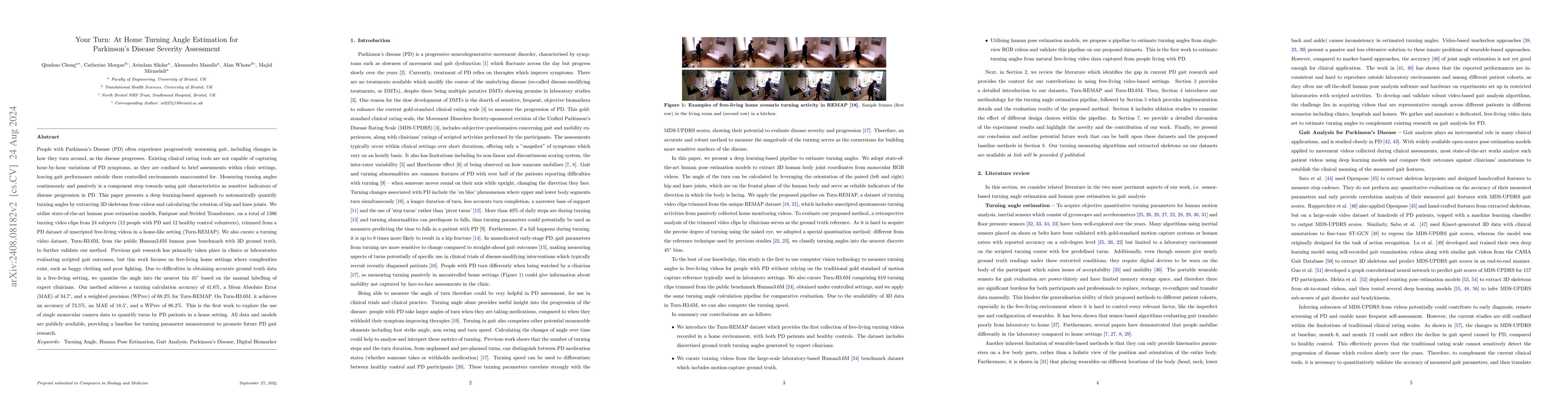 Thumbnail for Your Turn: Real-World Turning Angle Estimation for Parkinson's Disease
  Severity Assessment