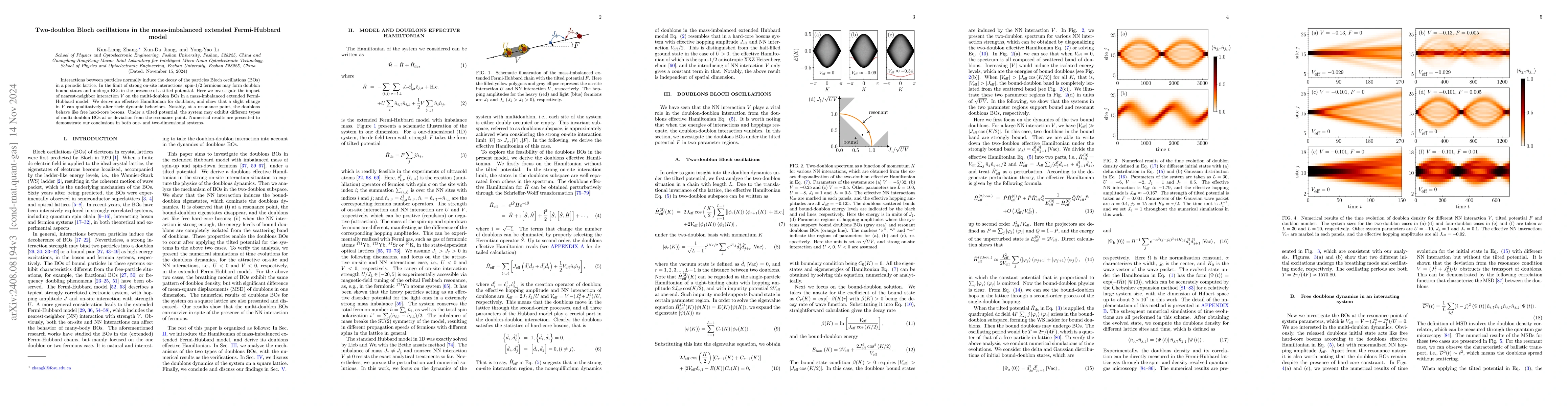 Thumbnail for Two-doublon Bloch oscillations in the mass-imbalanced extended
  Fermi-Hubbard model