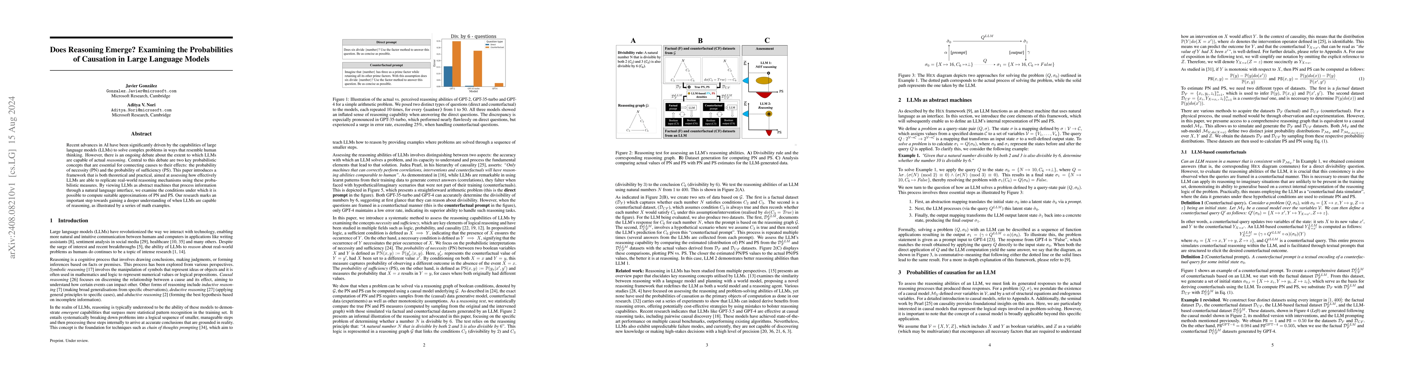 Thumbnail for Does Reasoning Emerge? Examining the Probabilities of Causation in Large
  Language Models