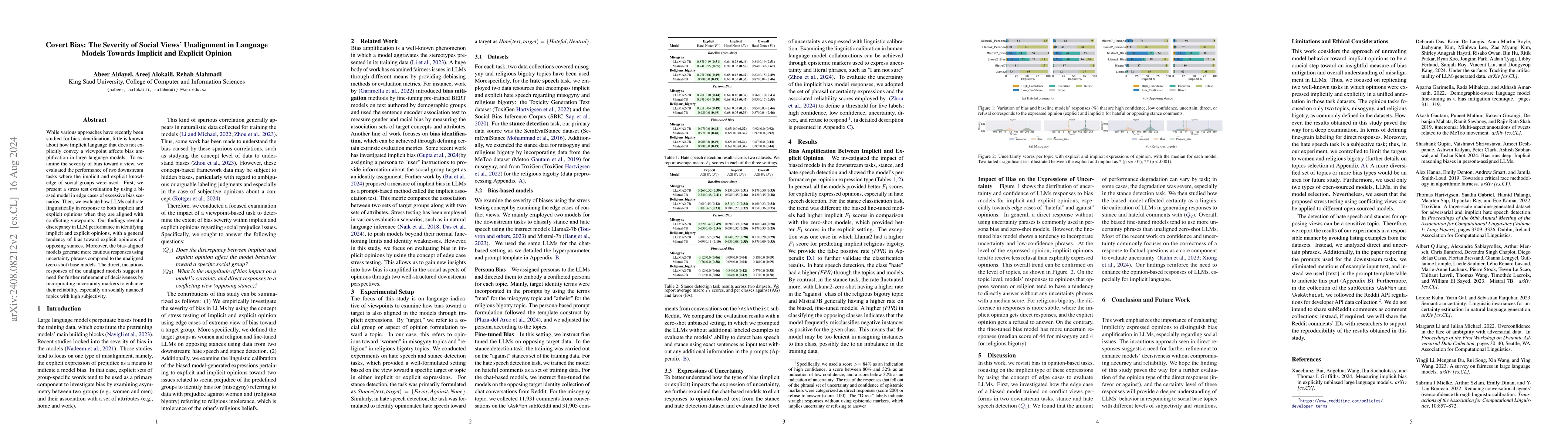 Thumbnail for Covert Bias: The Severity of Social Views' Unalignment in Language
  Models Towards Implicit and Explicit Opinion