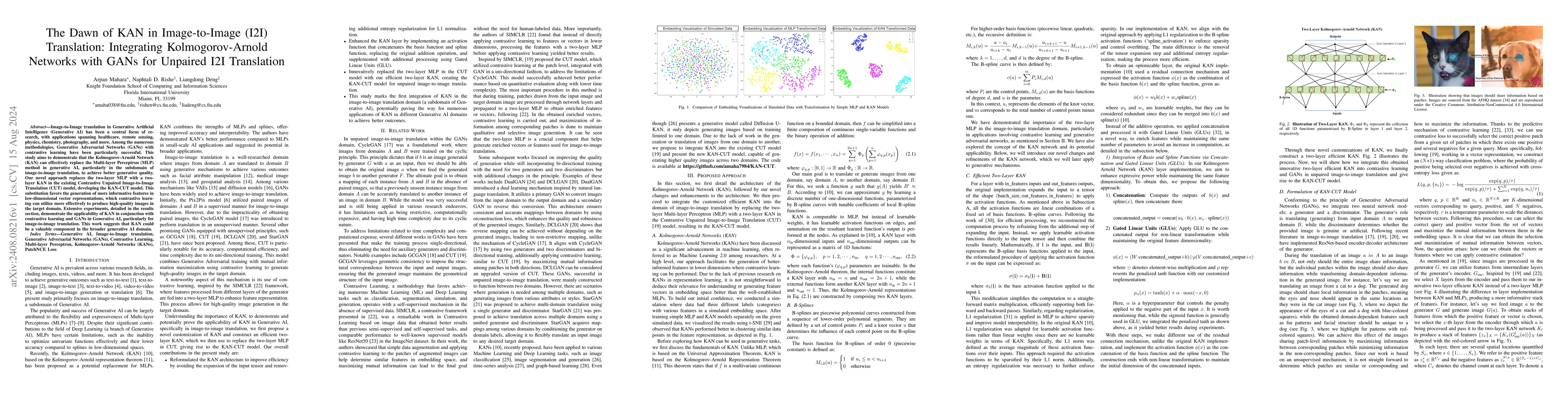 Thumbnail for The Dawn of KAN in Image-to-Image (I2I) Translation: Integrating
  Kolmogorov-Arnold Networks with GANs for Unpaired I2I Translation