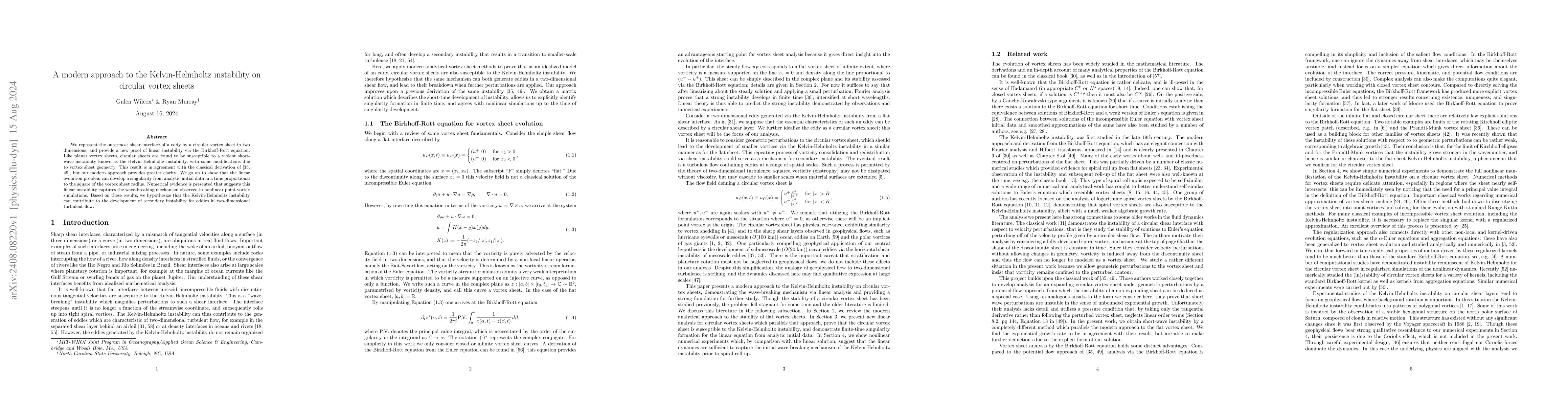 Thumbnail for A modern approach to the Kelvin-Helmholtz instability on circular vortex
  sheets