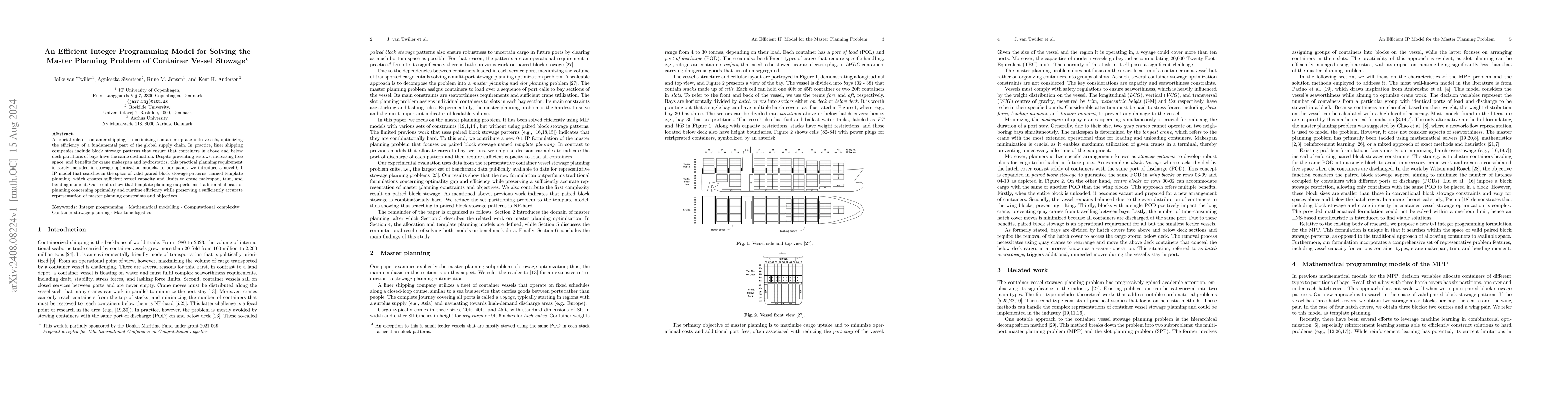 Thumbnail for An Efficient Integer Programming Model for Solving the Master Planning
  Problem of Container Vessel Stowage