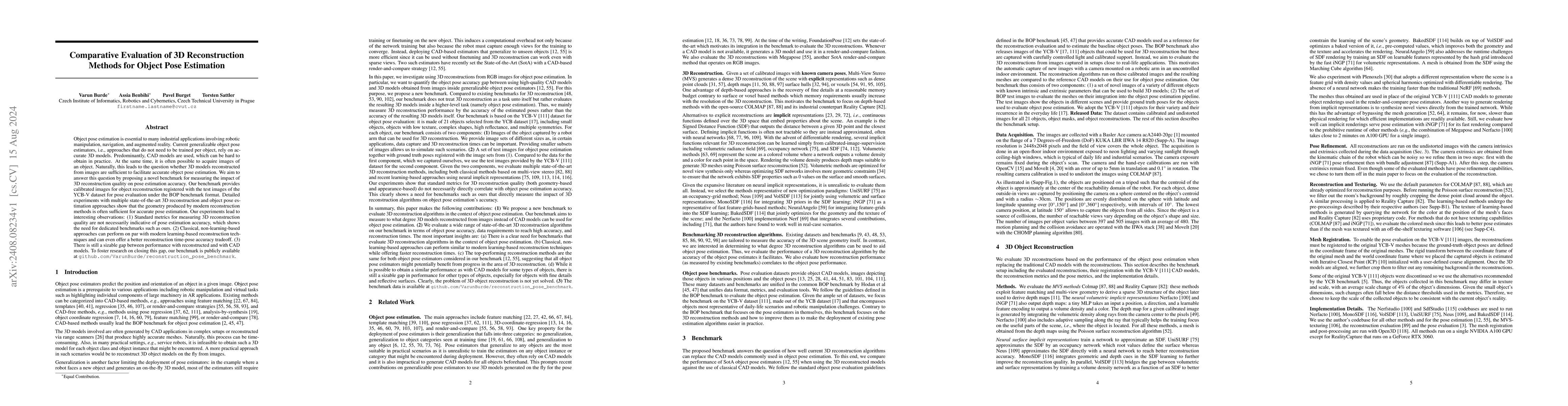 Thumbnail for Comparative Evaluation of 3D Reconstruction Methods for Object Pose
  Estimation