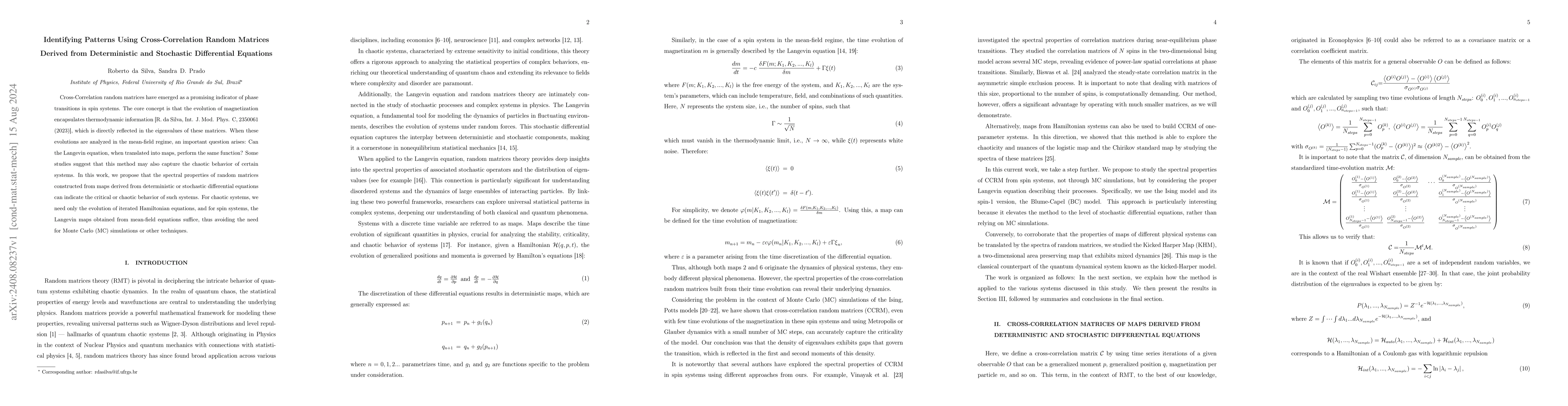 Thumbnail for Identifying Patterns Using Cross-Correlation Random Matrices Derived
  from Deterministic and Stochastic Differential Equations