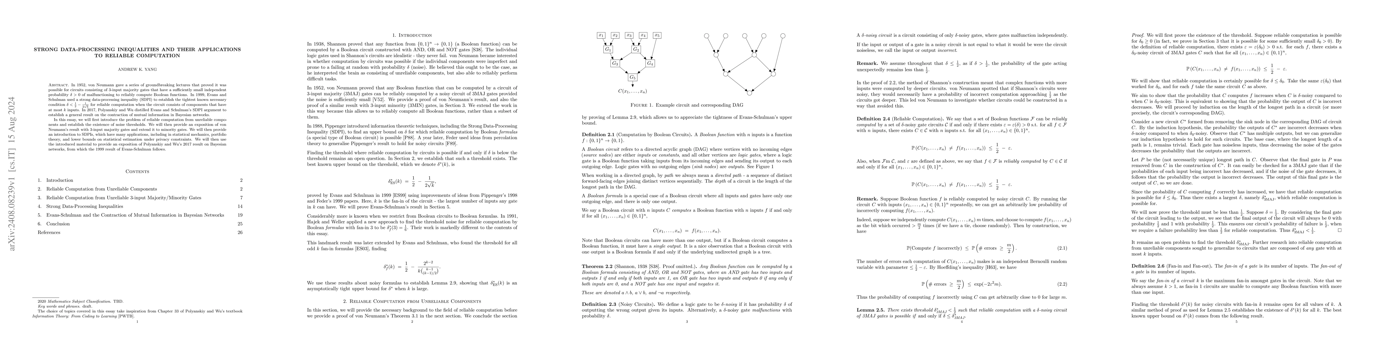 Thumbnail for Strong Data Processing Inequalities and their Applications to Reliable
  Computation