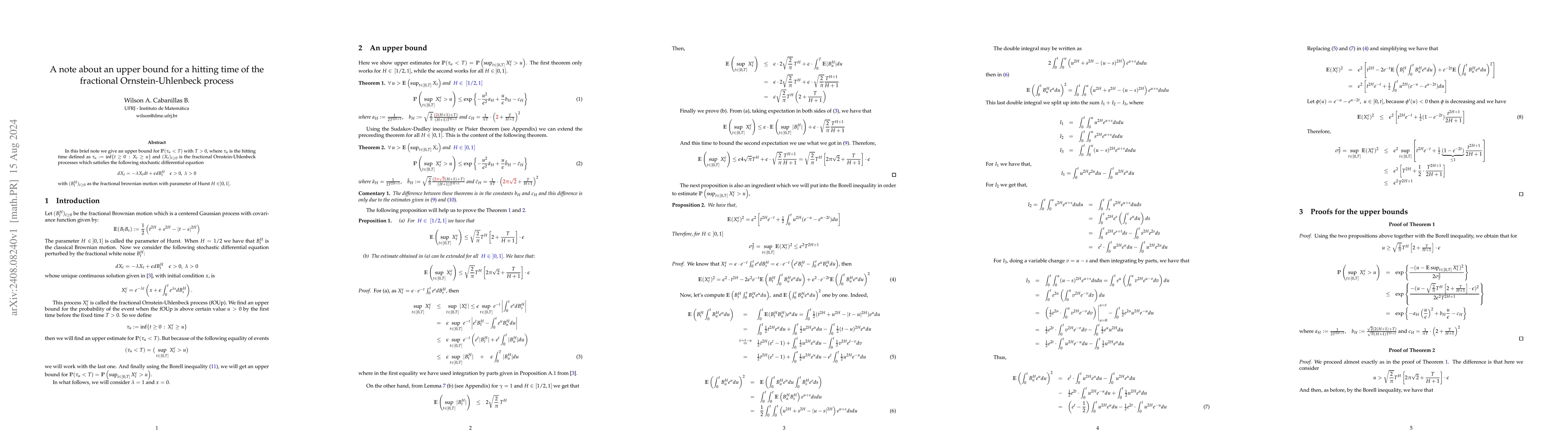 Thumbnail for A note about an upper bound for a hitting time of the fractional
  Ornstein-Uhlenbeck process