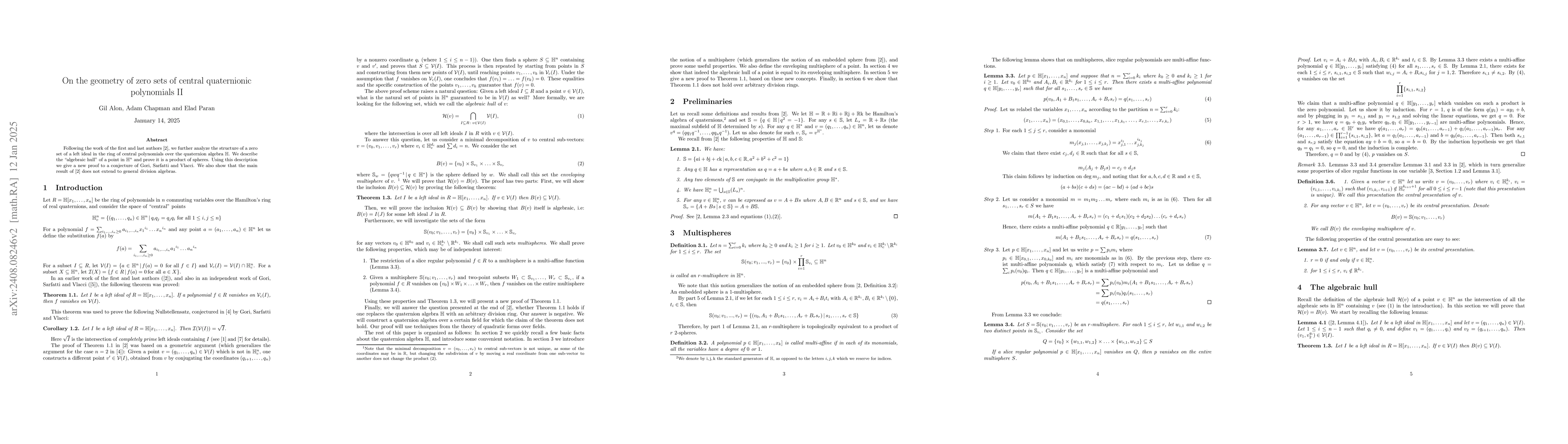 Thumbnail for On the geometry of zero sets of central quaternionic polynomials II