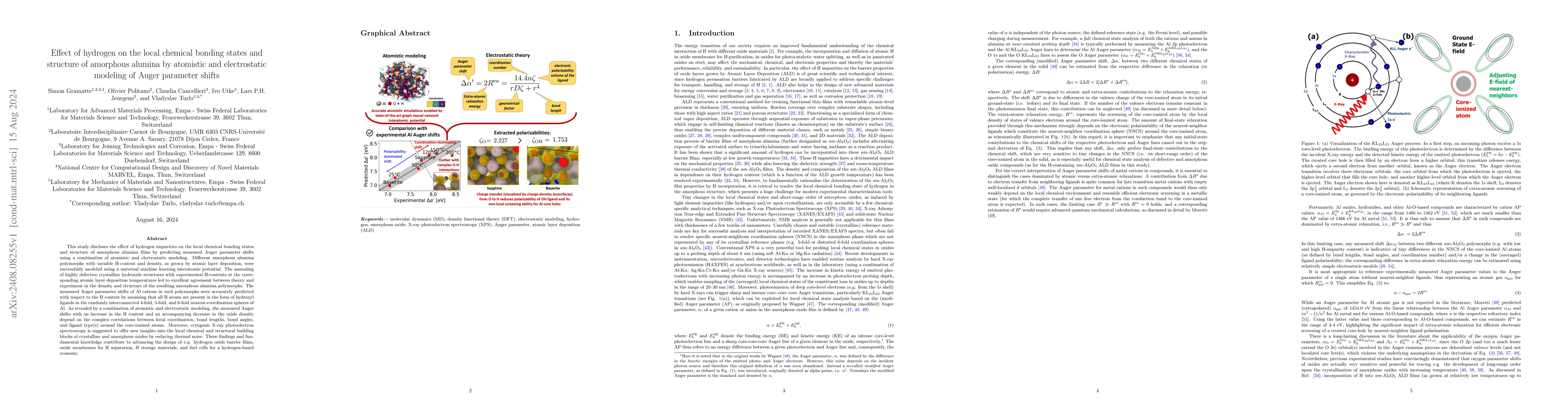 Thumbnail for Effect of hydrogen on the local chemical bonding states and structure of
  amorphous alumina by atomistic and electrostatic modeling of Auger parameter
  shifts