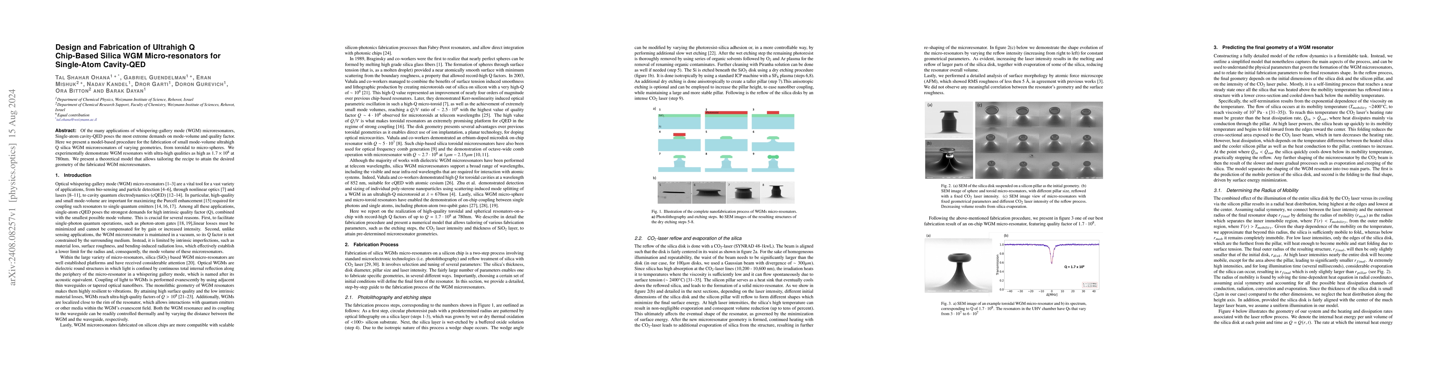 Thumbnail for Design and Fabrication of Ultrahigh Q Chip-Based Silica WGM
  Micro-resonators for Single-Atom Cavity-QED