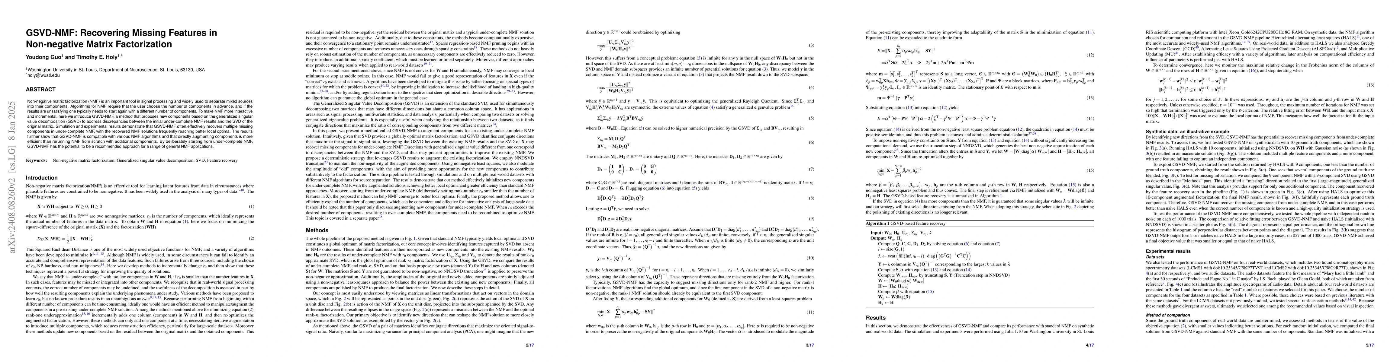 Thumbnail for GSVD-NMF: Recovering Missing Features in Non-negative Matrix
  Factorization