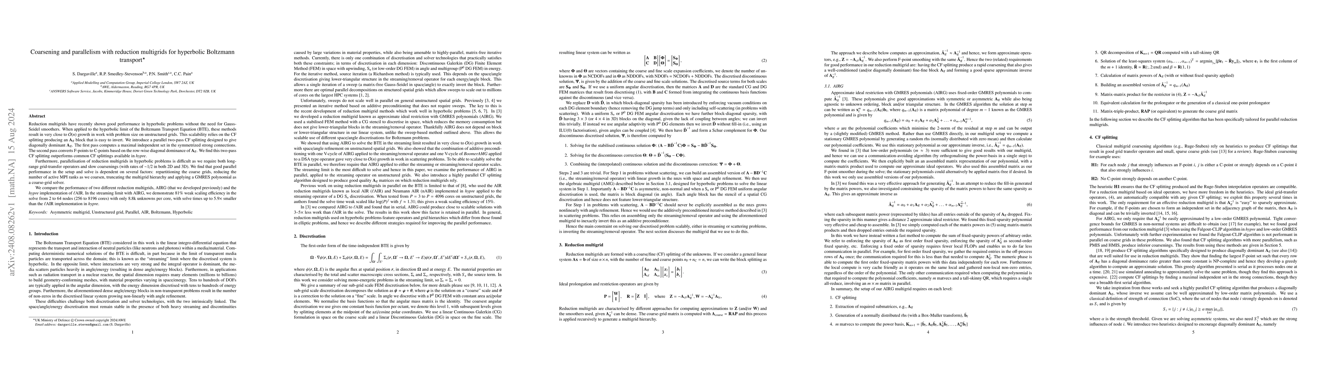 Thumbnail for Coarsening and parallelism with reduction multigrids for hyperbolic
  Boltzmann transport
