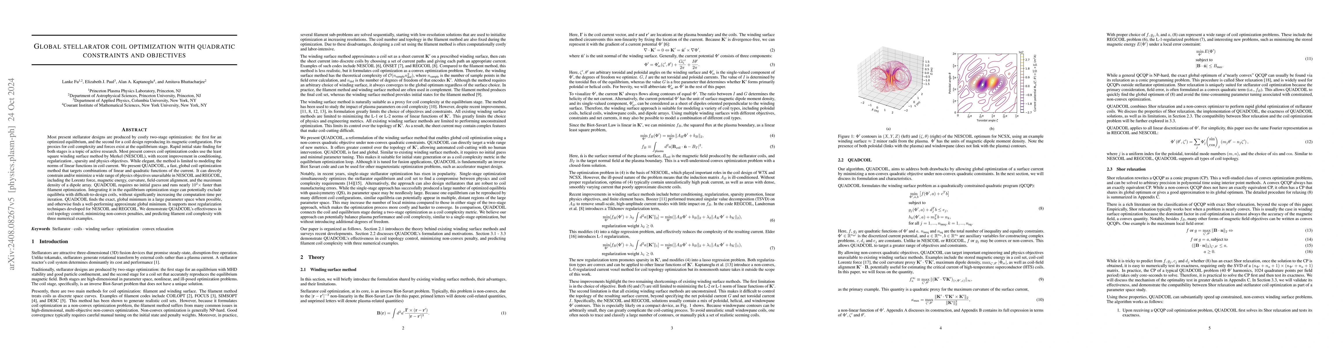 Thumbnail for Global Stellarator Coil Optimization with Quadratic Constraints and
  Objectives