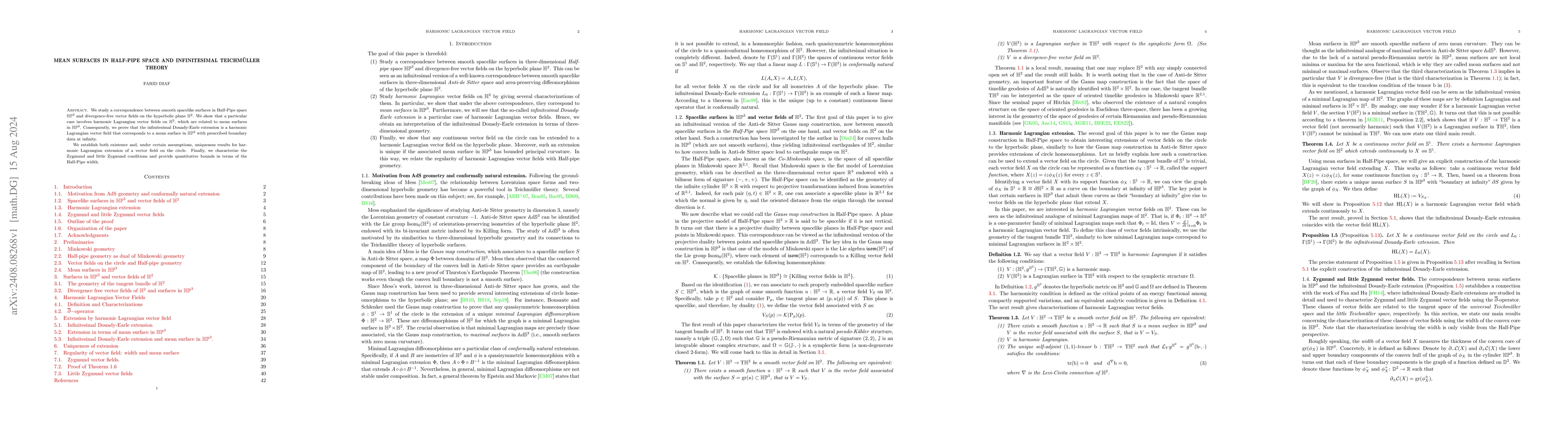 Thumbnail for Mean surfaces in Half-Pipe space and infinitesimal Teichmüller theory