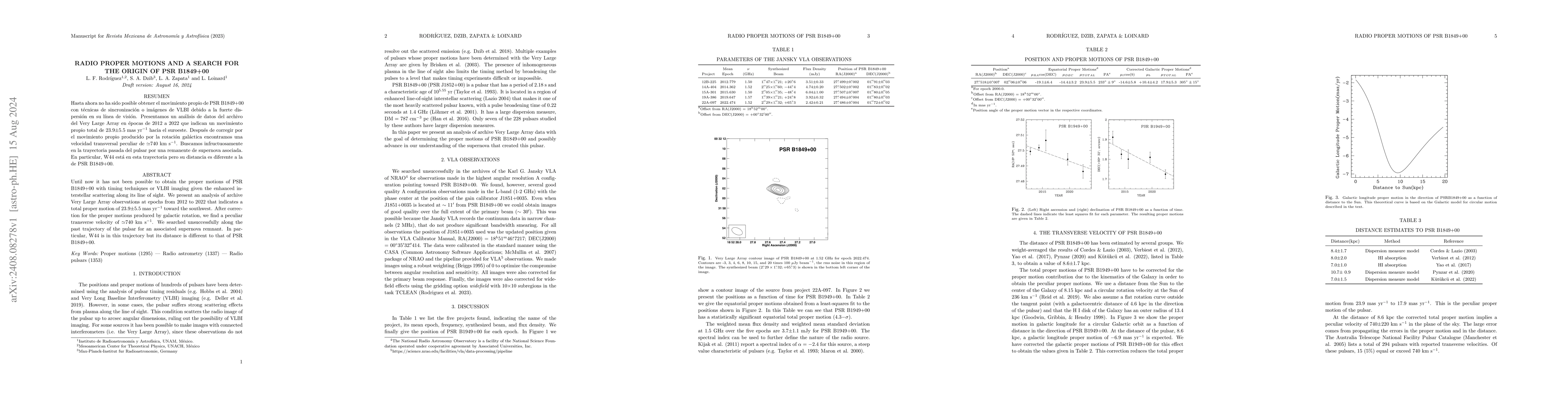 Thumbnail for Radio Proper Motions and a Search for the Origin of PSR B1849+00