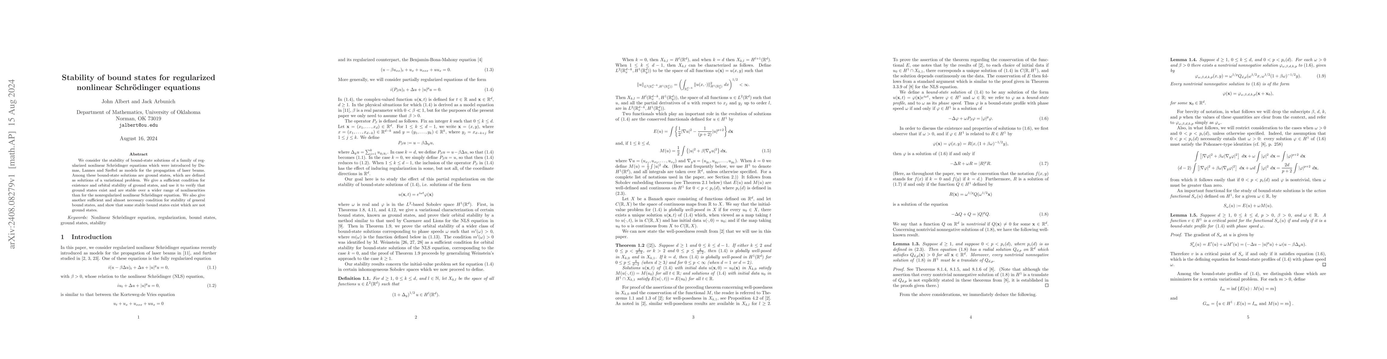Thumbnail for Stability of bound states for regularized nonlinear Schrödinger
  equations