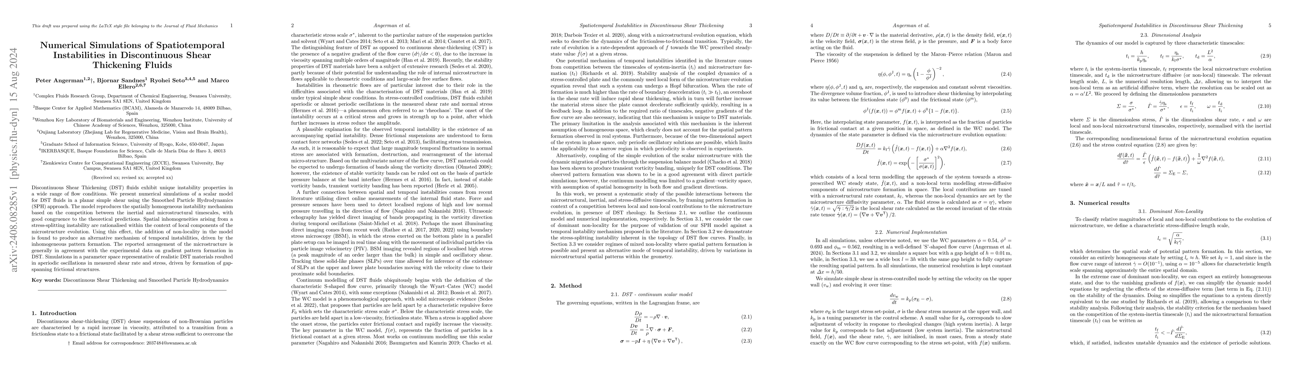 Thumbnail for Numerical Simulations of Spatiotemporal Instabilities in Discontinuous
  Shear Thickening Fluids