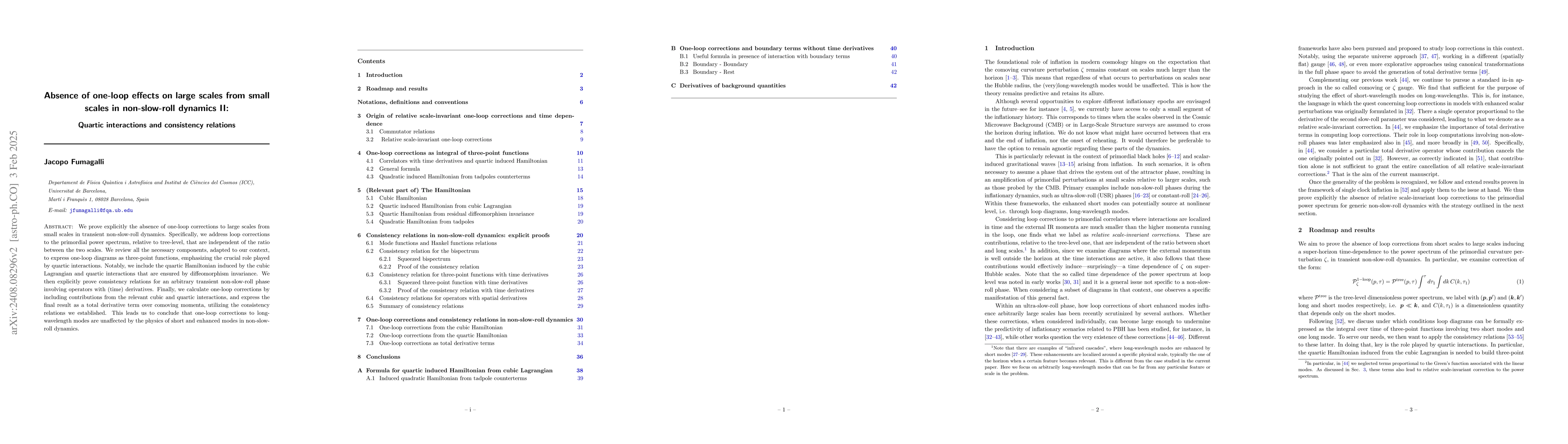 Thumbnail for Absence of one-loop effects on large scales from small scales in
  non-slow-roll dynamics II: Quartic interactions and consistency relations