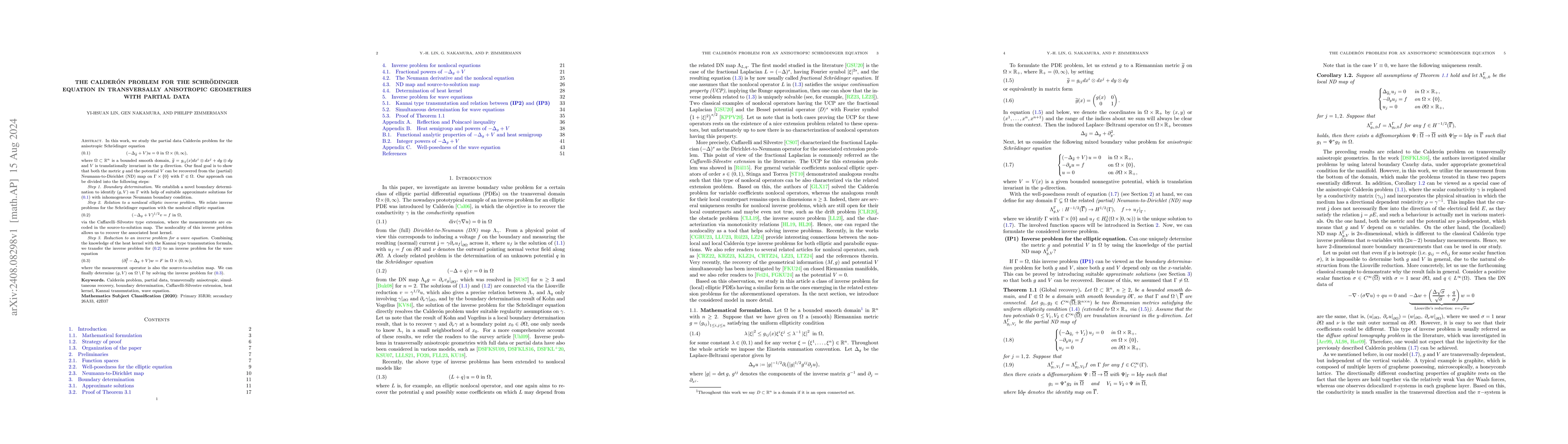 Thumbnail for The Calderón problem for the Schrödinger equation in transversally
  anisotropic geometries with partial data