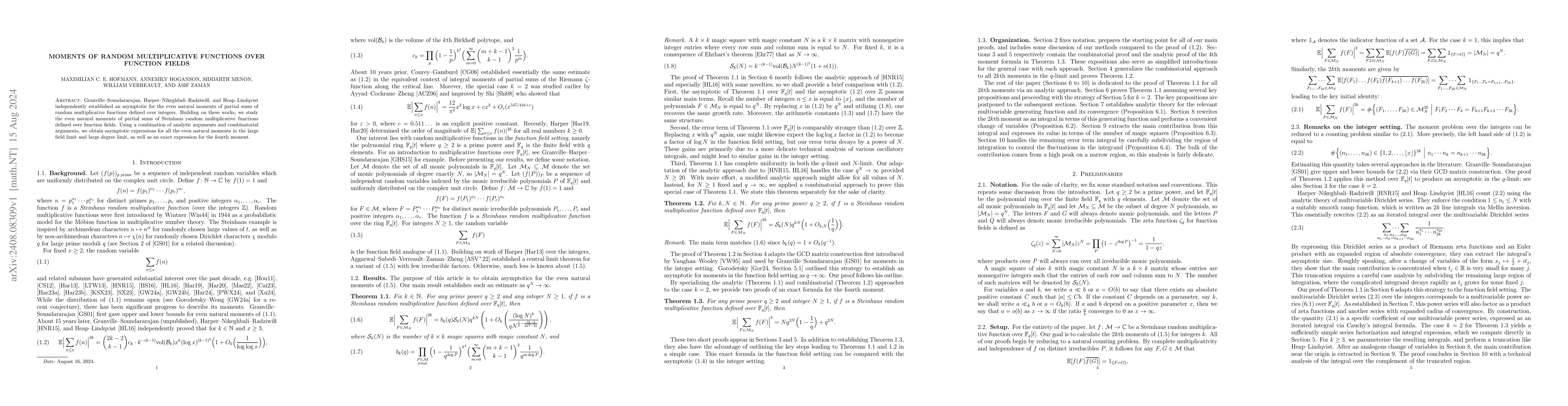 Thumbnail for Moments of random multiplicative functions over function fields