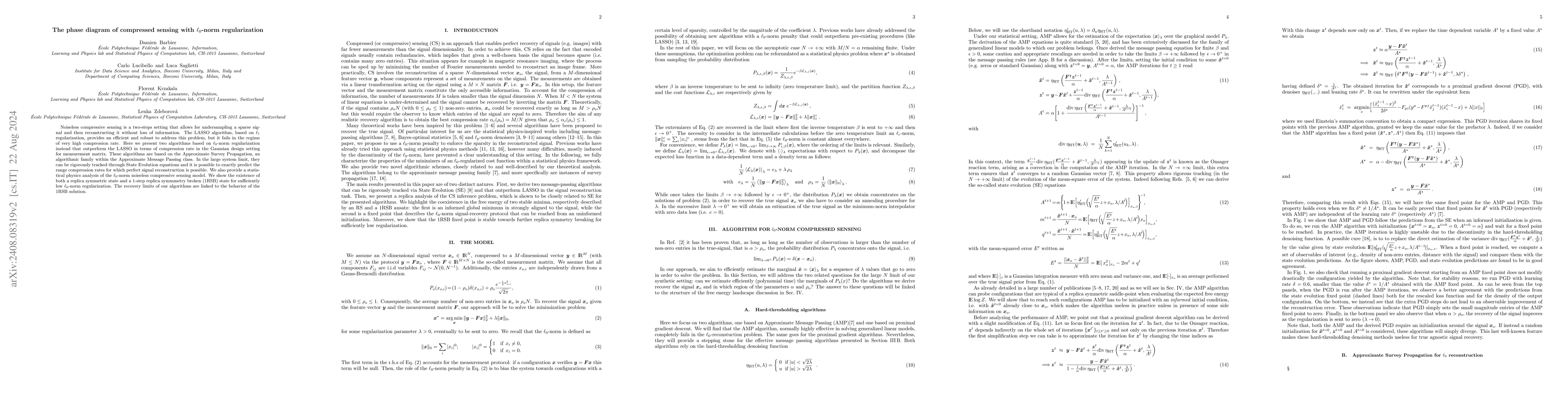 Thumbnail for The phase diagram of compressed sensing with $\ell_0$-norm
  regularization