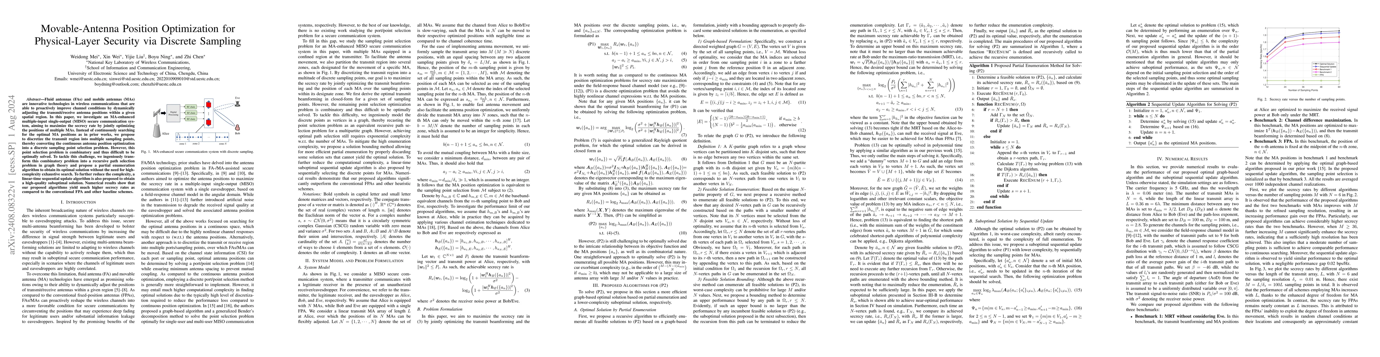 Thumbnail for Movable-Antenna Position Optimization for Physical-Layer Security via
  Discrete Sampling