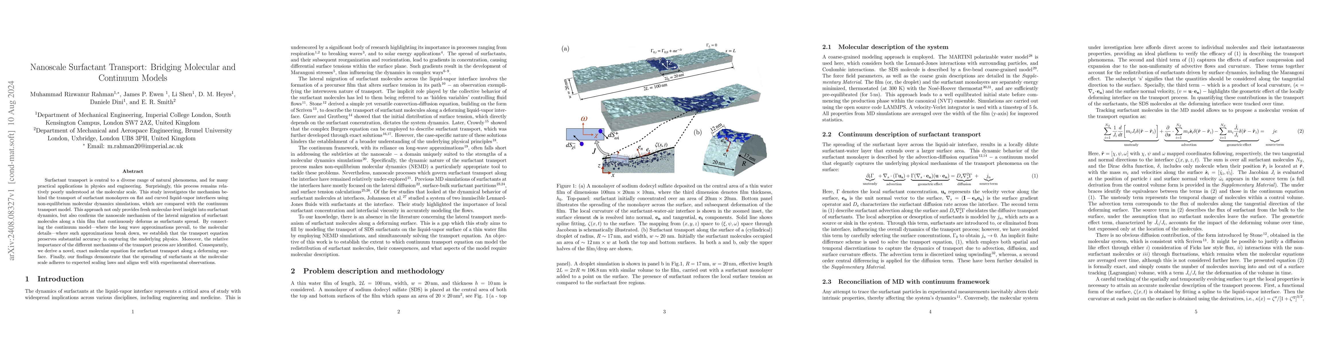 Thumbnail for Nanoscale Surfactant Transport: Bridging Molecular and Continuum Models