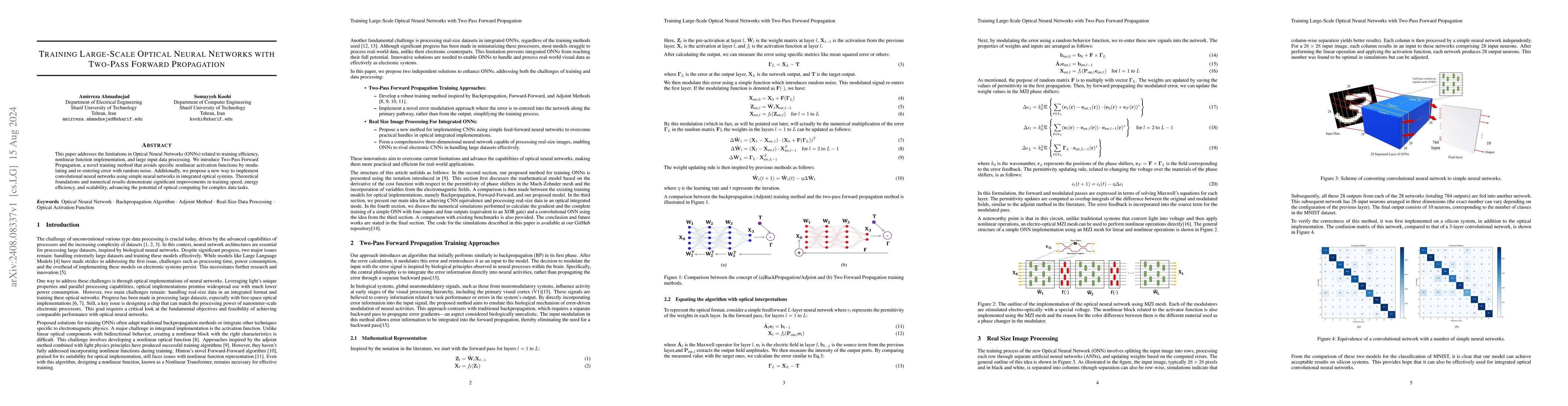 Thumbnail for Training Large-Scale Optical Neural Networks with Two-Pass Forward
  Propagation