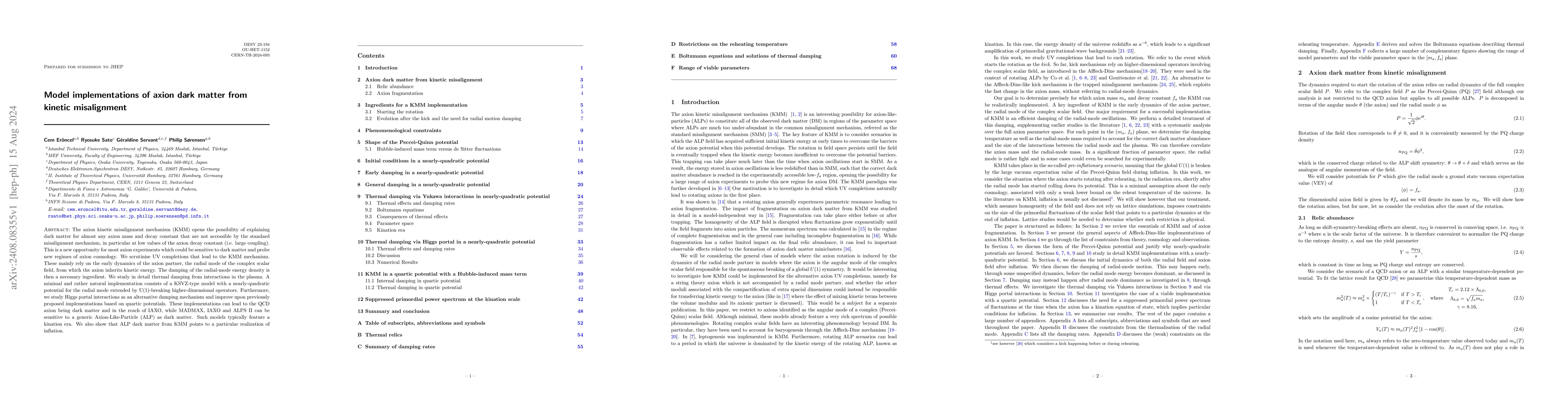 Thumbnail for Model implementations of axion dark matter from kinetic misalignment