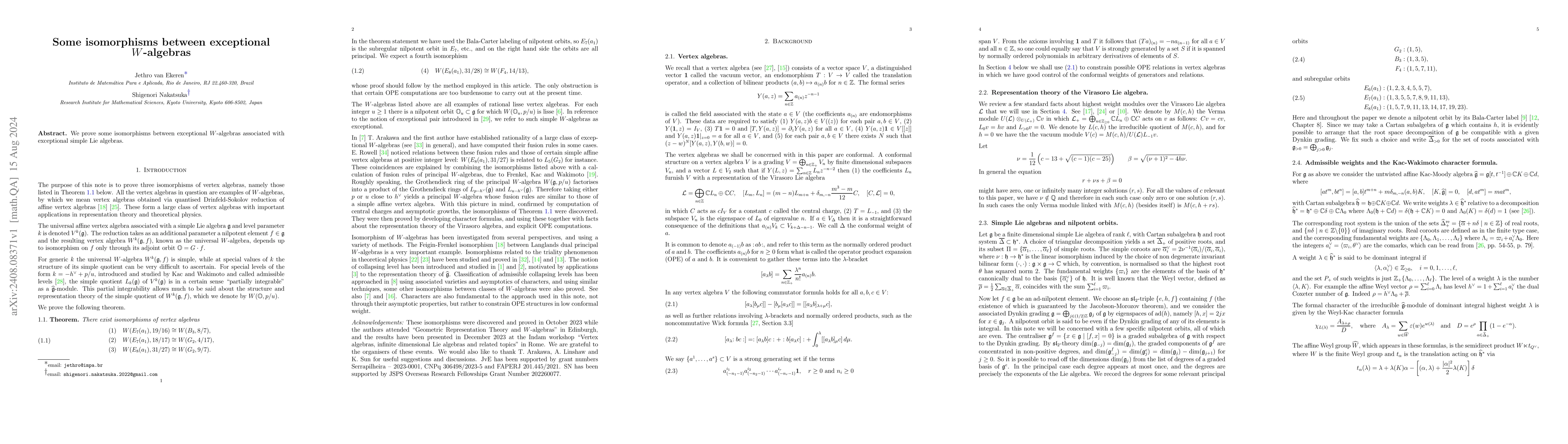 Thumbnail for Some isomorphisms between exceptional W-algebras