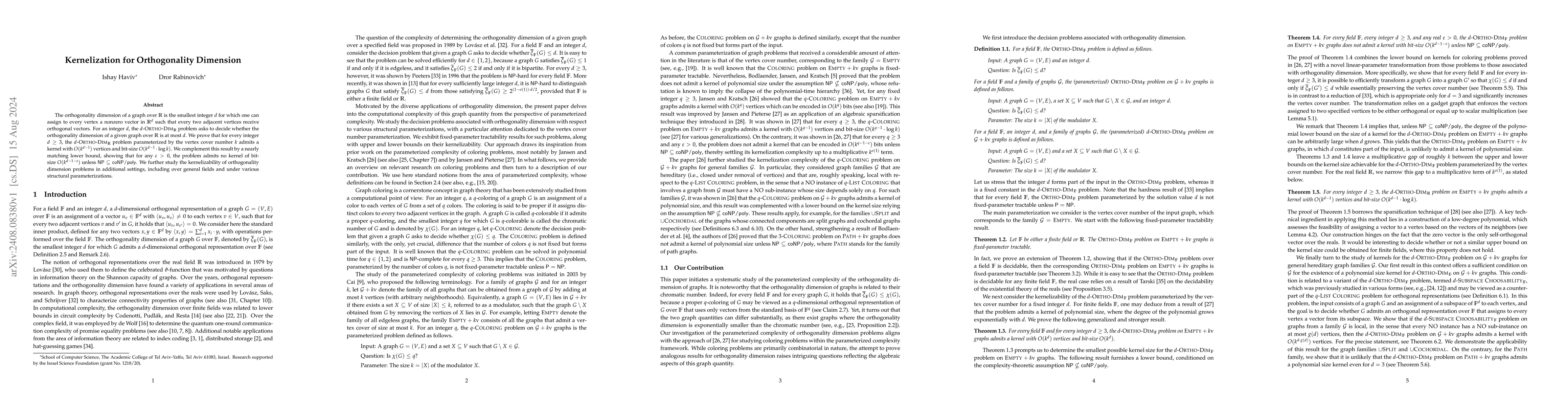 Thumbnail for Kernelization for Orthogonality Dimension