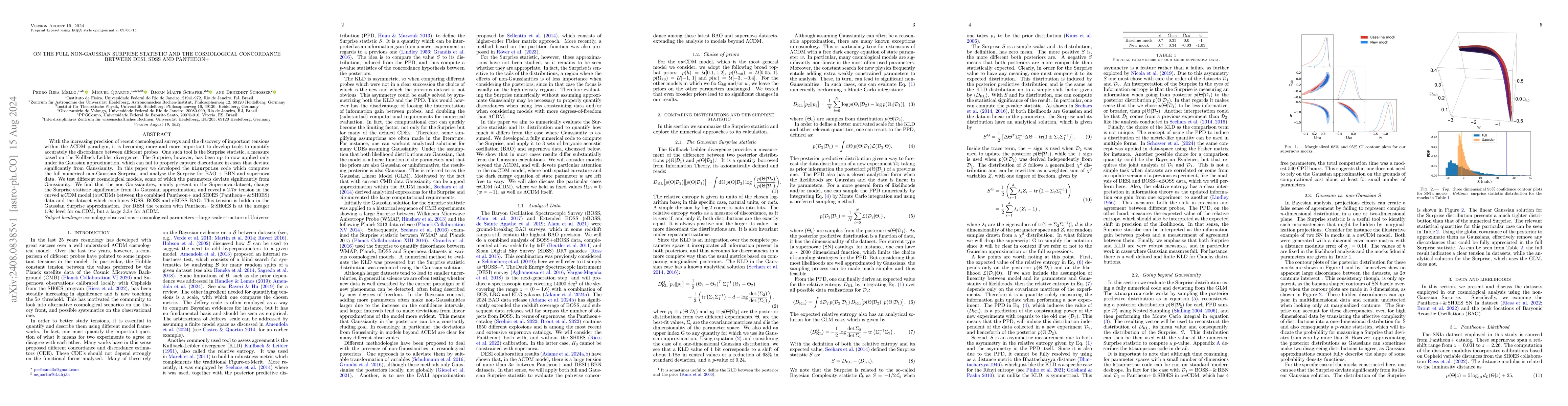 Thumbnail for On the full non-Gaussian Surprise statistic and the cosmological
  concordance between DESI, SDSS and Pantheon+