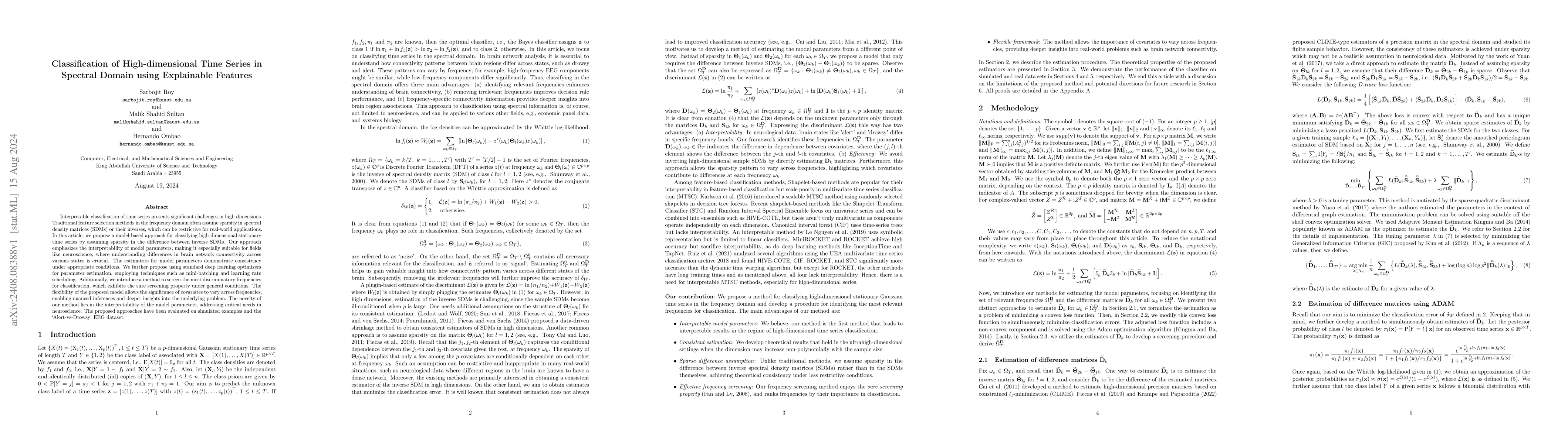 Thumbnail for Classification of High-dimensional Time Series in Spectral Domain using
  Explainable Features