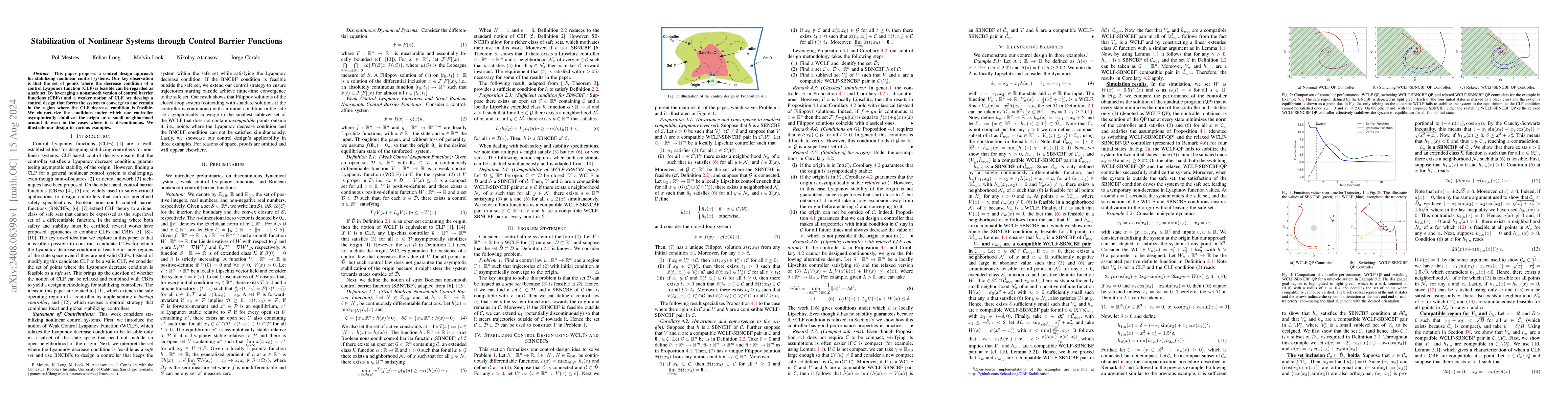 Thumbnail for Stabilization of Nonlinear Systems through Control Barrier Functions